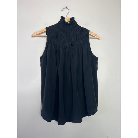 NEW Frame Smocked High Neck Sleeveless Blouse Women's Bkack Noir Size: XS - Picture 2 of 7